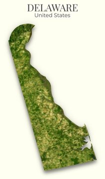 Delaware shaded relief map, 3D terrain map illustration of Delaware, United States, hillshaded physical geography. Elements of this image derived from NASA imagery and SRTM dataset.