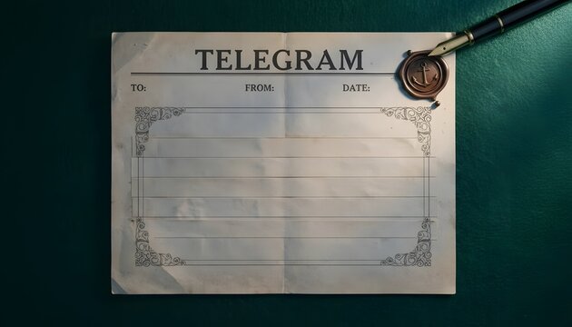 Vintage message form on dark green textured background with fountain pen stationery communication fountain document correspondence nostalgia template telegramme telegraph background