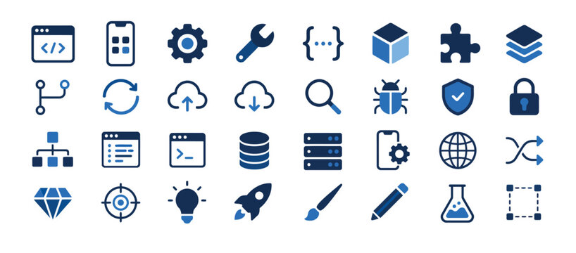 Collection of software development icons.