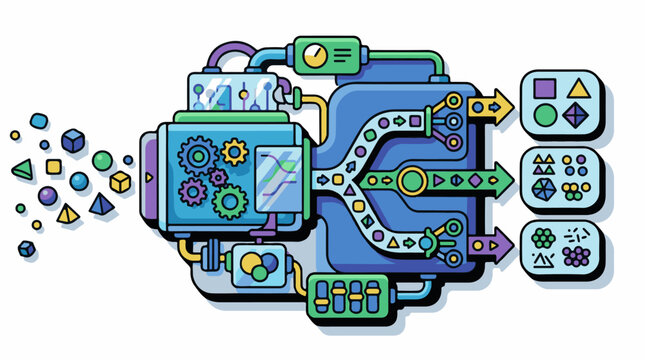 Abstract machine processes shapes and outputs distinct patterned sets
