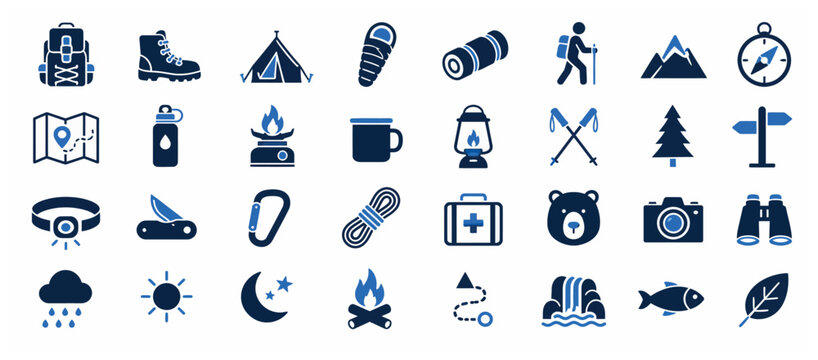 Outdoor Adventure Travel Icons Set.