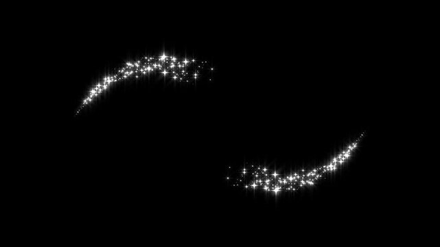 Magic light effect curve trail magic sparkling bokeh effects, cartoon stars line glitter sparkles, star sparkle vector doodles, retro movement on black screen background, 4k video
