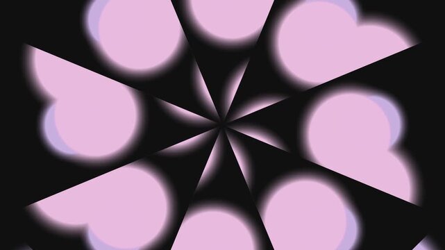 Abstract pattern of blurred semi-circles in pastel lavender and beige rotating on a black background; geometric design and simple graphic elements