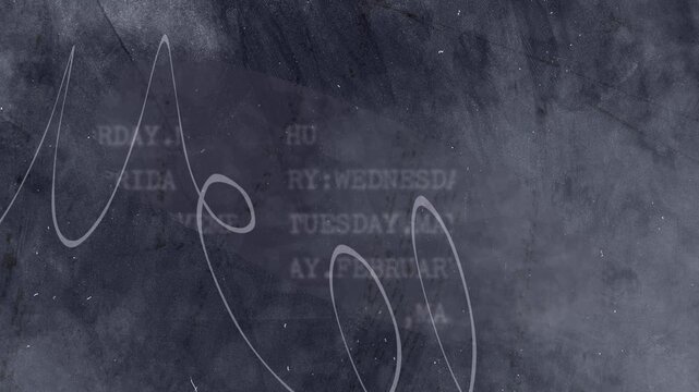 Dynamic abstract green-burgundy background with a grunge texture of broad brush strokes and handwritten doodles and fragments of printed text on a retro-style typewriter, creative cyclic animation.
