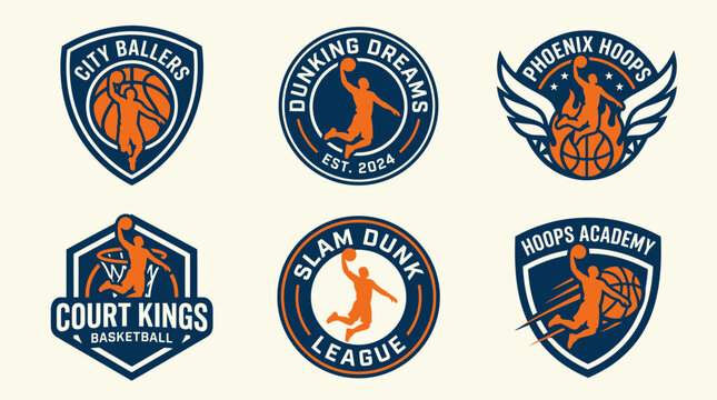 Basketball Team Logos Collection: Dynamic Dunks, Slam Dunks, and Hoops Academy Badges