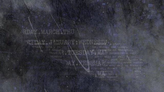 Dynamic abstract pale purple background with grunge texture of spots on the wall, handwritten scribbles and sections of printed text on a retro-style typewriter, creative looping animation.