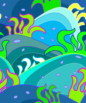Seamless background or pattern with abstract lines, algae, waves, or plants. Vector.