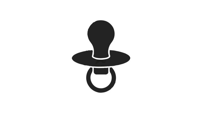 Infant binky pacifier silhouette, vertical baby dummy vector icon isolated on white background, nursery accessory and kids toy minimal graphic.