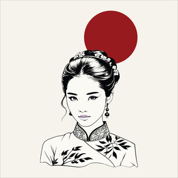 Japanese geisha kimono artwork vector illustration