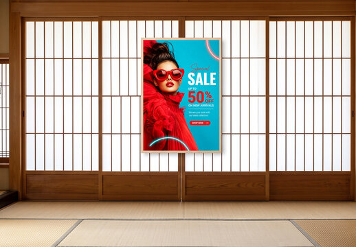 Indoor Poster Mockup in Traditional House