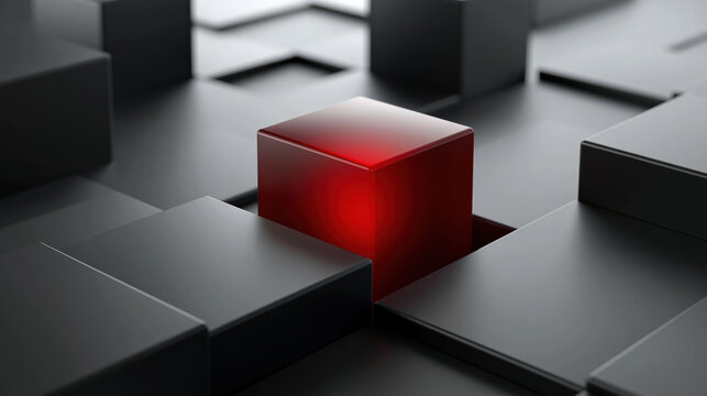 3d render red cube black cube abstract background geometric shape glowing light minimal design futuristic style modern concept digital art red cube and black cube geometric shape abstract