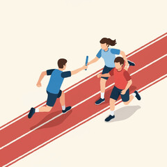 Fototapeta premium Isometric Illustration of Athletes Passing the Baton During a Track Relay Race
