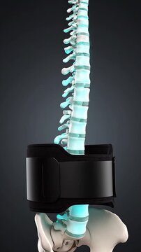 3D Medical Animation Showing Lumbar Support Belt Correcting Spinal Alignment and Easing Lower Back Pain Stress