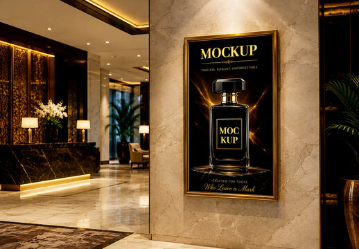 Luxury Hotel Lobby Vertical Poster Frame Mockup