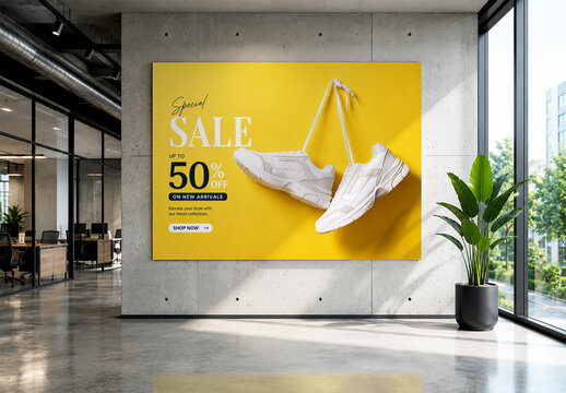 Large Wall Poster Mockup in Modern Office Lobby