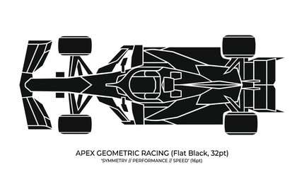 Obraz premium Minimalist Black Formula 1 Race Car Silhouette Top View, Geometric Design, Speed Concept