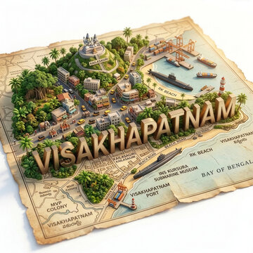 3D Miniature Map of Visakhapatnam, Andhra Pradesh,, India