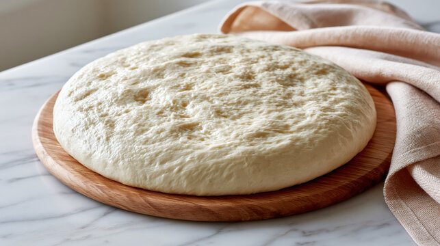 Risen pizza dough raw bread dough homemade baking wooden board kitchen counter food photography yeast dough culinary rustic preparation flour gluten Italian artisan fresh fermentation cooking