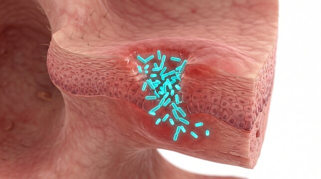 3D Microscopic Diagram of Pseudomonas Aeruginosa Infecting Ear Canal Abrasion