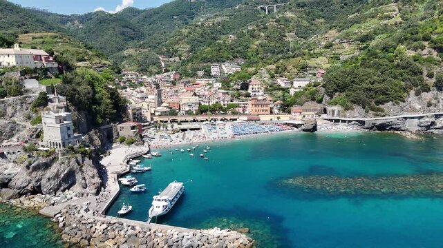 Aerial Coastline of Monterosso al Mare and the Ligurian Sea