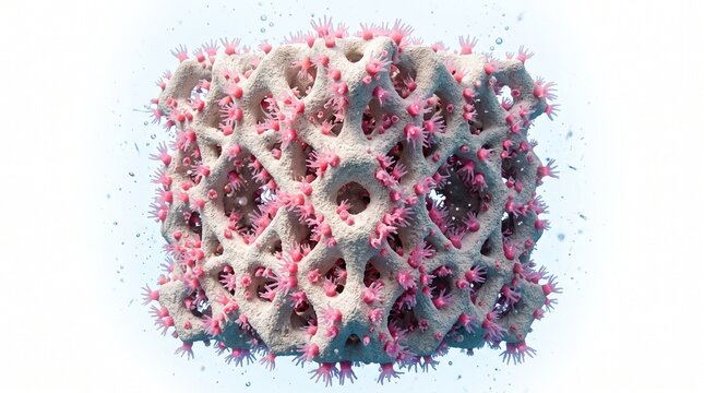 3D Microscopic Diagram of Coral Polyps Attaching to a 3D Printed Scaffold