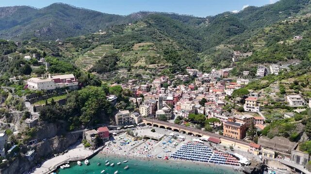 Aerial View of Monterosso Bay and Green Coastal Headland