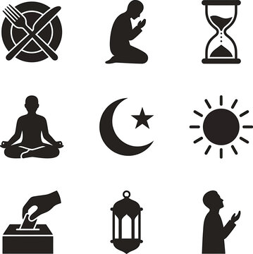 Black Ramadan and Islamic Religious Symbols Set for UI Design Projects