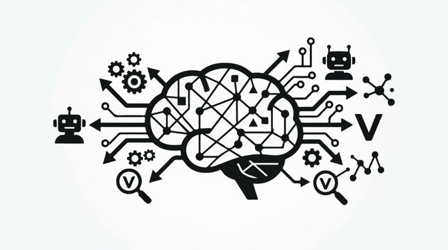 Abstract representation of artificial intelligence brain robots and data