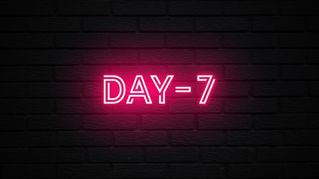 Pink Neon day 7 text animation. Animated Glowing day 7 looping motion graphics. flicker text 4k video
