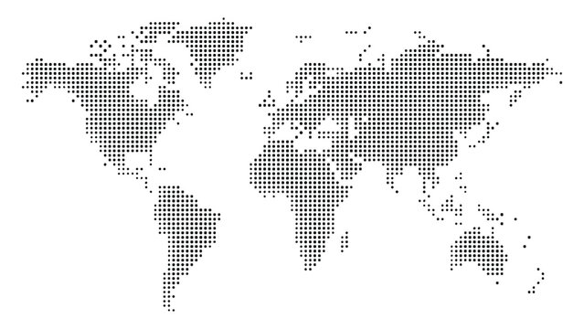Detailed World Map Vector Illustration with Dotted Continents for Global Business Travel Geography Atlas Network Design and Worldwide Countries on White Background