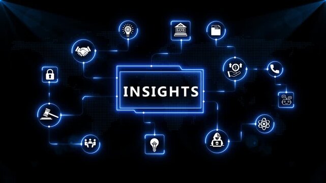 Insights Technology Dashboard with Intelligent Enterprise Analytics and Digital Decision Systems on Dark Blue Background
