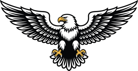 Naklejka premium Black and gold stylized of a mythical winged lion with ornate wings and mane