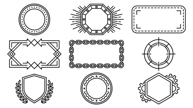 Set of geometric outline frames, decorative borders with vintage style, badges and labels for invitations, certificates, classic ornament design