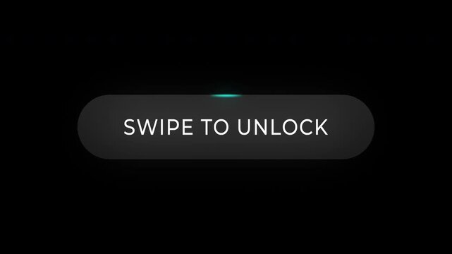 Animation video of modern swipe to unlock button with glowing blue neon for mobile app UI design, isolated on black background