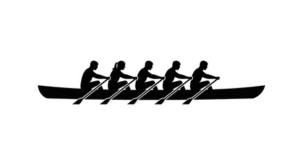 Rowing Team In Boat Black Silhouette rowers © Sakib