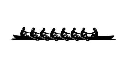 Rowing Team In Boat Black Silhouette rowers © Sakib