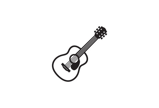 Acoustic guitar vector icon, minimalist black and white musical instrument illustration, folk and country music symbol for logo design