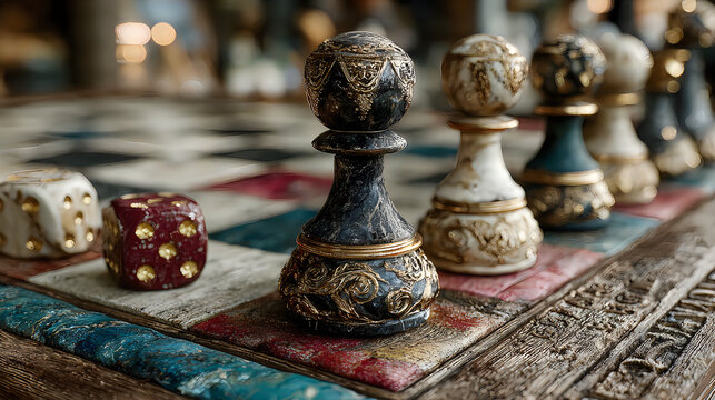 Vintage chess set luxury marble board classic table decor game room image illustration