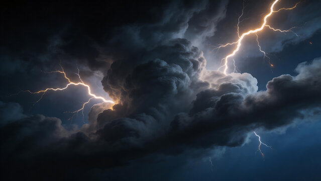 Stormy sky with lightning bolts