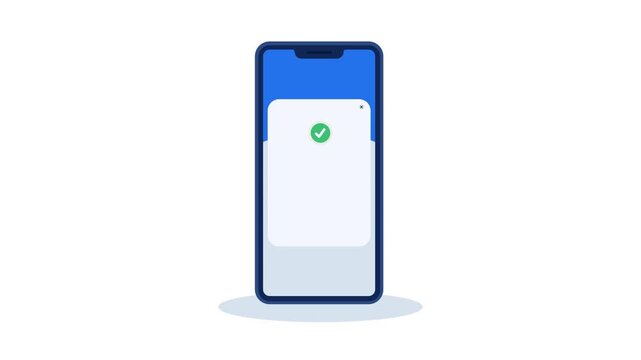 Checkmark animation with the text "payment successful" on a mobile phone screen or mobile banking app. Checkmark icon animation indicating the completion of a transfer. Video 4K