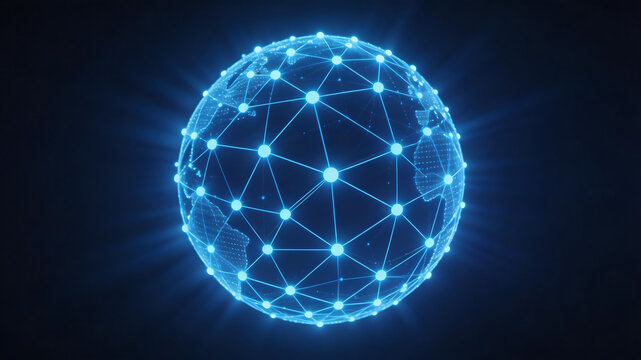 Blue glowing networked globe