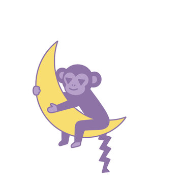 Purple monkey sitting on a yellow crescent moon