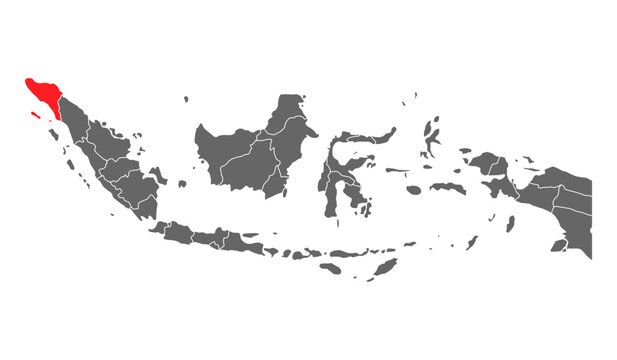 Indonesia detailed Aceh map shape, Flat web graphic concept icon symbol vector illustration .