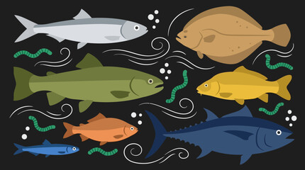 Flat design fish collection vector illustration