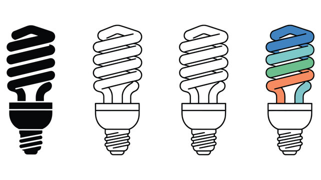 energy saving bulb icon featuring a spiral lamp symbol, compact fluorescent sign, efficient lighting pictogram for electricity, power, illumination, sustainable home energy solutions, environmental aw