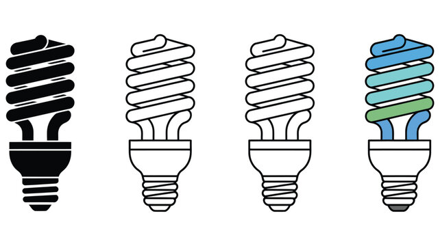 energy saving bulb icon featuring a spiral lamp symbol, compact fluorescent sign, efficient lighting pictogram for electricity, power, illumination, sustainable home energy solutions, environmental aw