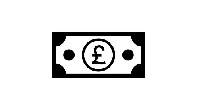 Black and white pound sterling currency banknote icon