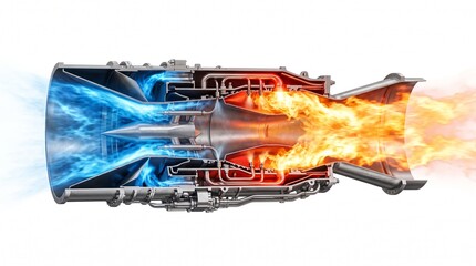 Naklejka premium 3D Fluid Dynamics Diagram of Supersonic Combustion in a Scramjet Engine