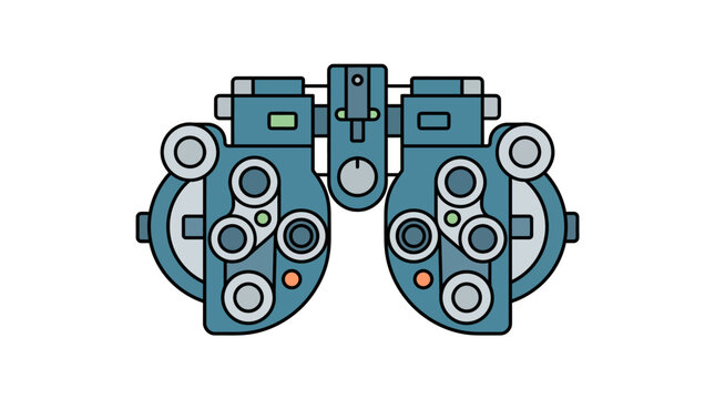 Professional ophthalmic phoropter illustration for vision correction and eye test procedures, depicting modern optometry equipment