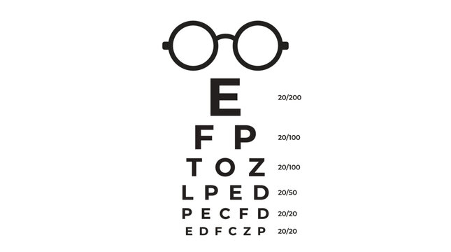 Vision test with classic eye chart and eyeglasses, symbolizing optical health, medical check-up, and ophthalmology services for perfect eyesight